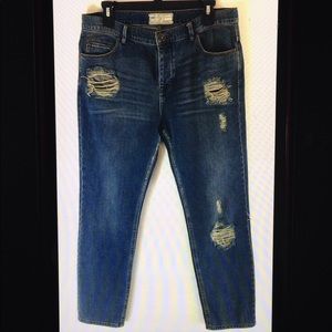Free People Destroyed Skinny Button Fly Jeans